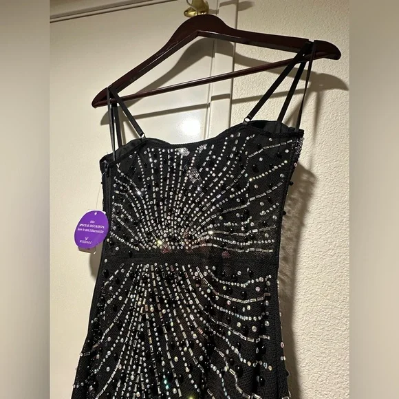 Windsor Black and Silver Beaded Prom Dress Iridescent Rhinestone winter formal S - Picture 7 of 9